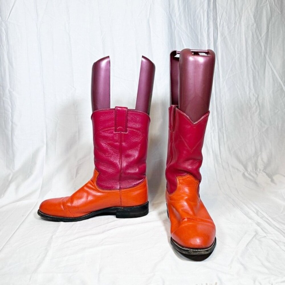 Justin Boots Pink and Orange Heeled Boots - Picture 2 of 6